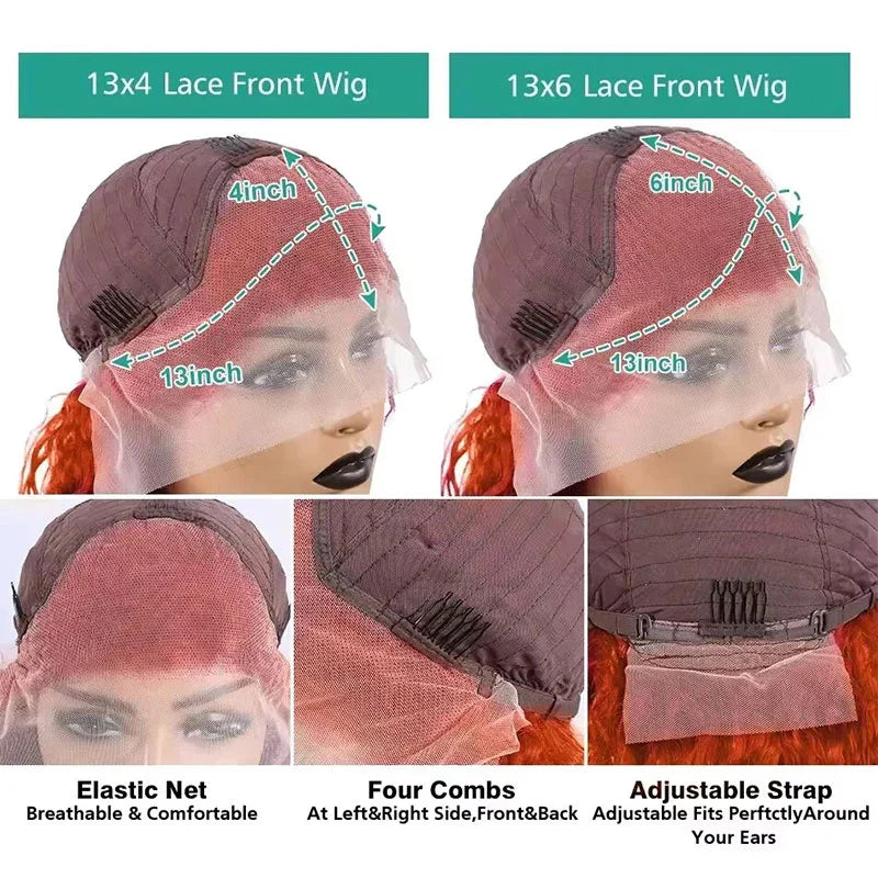 Orange Ginger Body Wave HD Transparent Human Hair Wigs