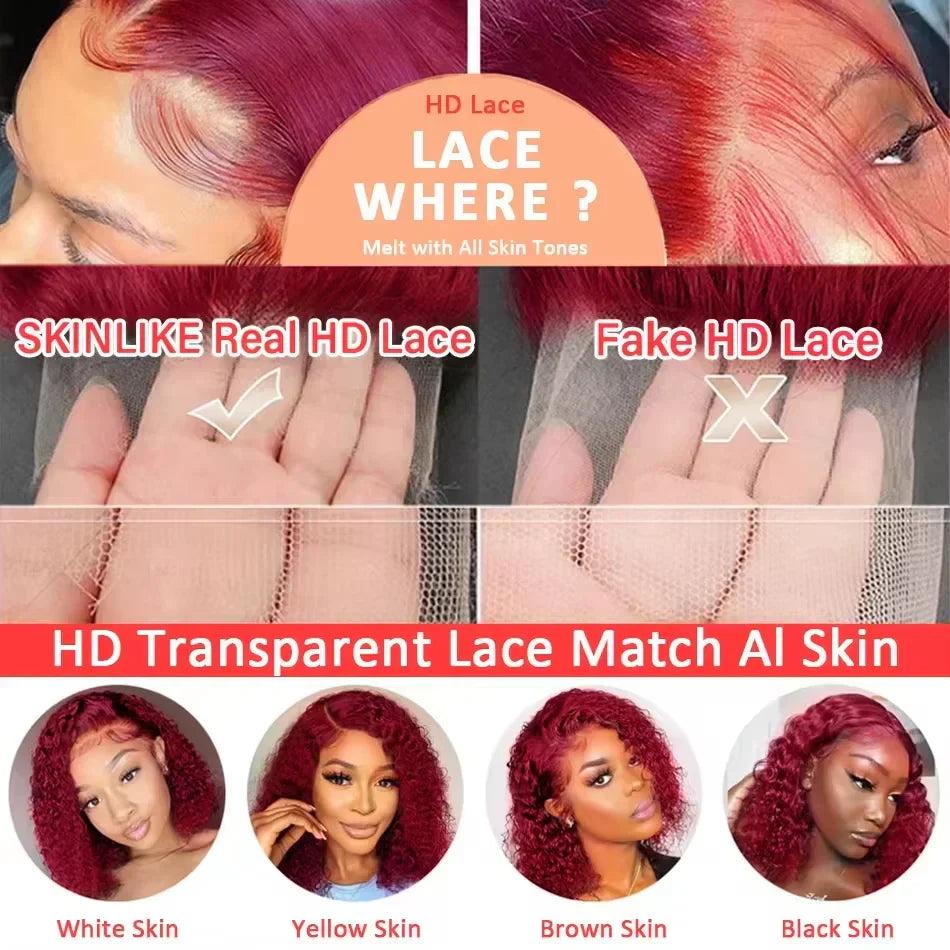 Red Colored Burgundy 200% Deep Wave Wigs