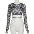 Striped Print Lace-up Short Tops