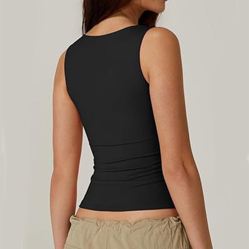 Summer Square-neck Tank Solid Sleeveless Tops