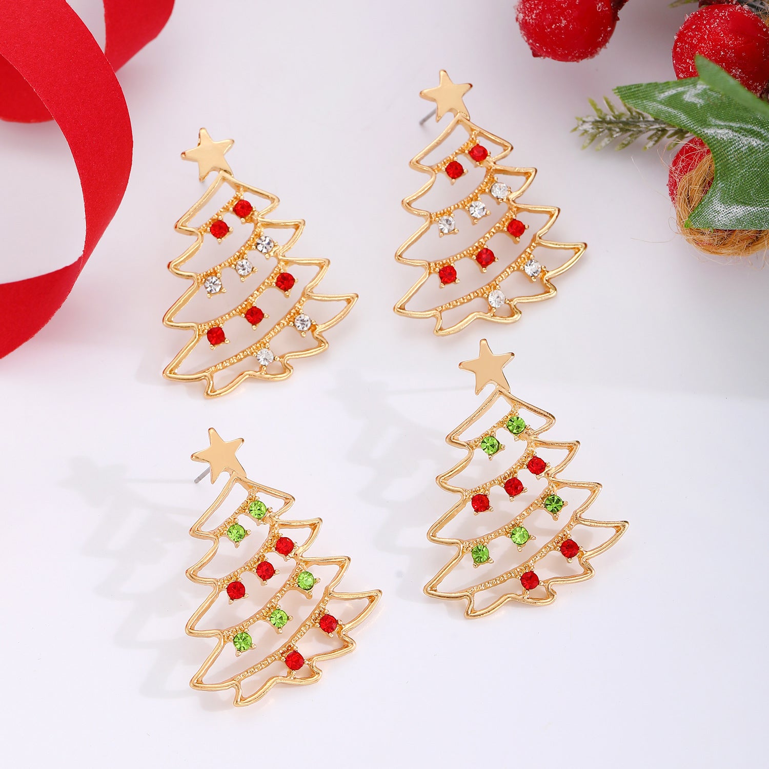 Tree Zircon Christmas Earrings
